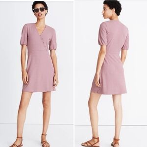Madewell Women's Cross-Front Button Short sleeve Casual Dress Size XS Pink